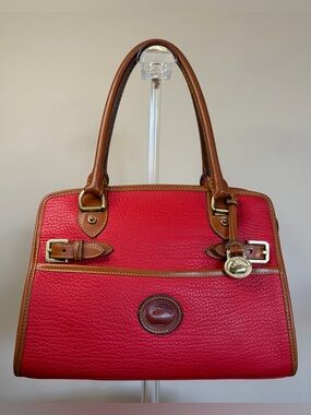 Vintage Dooney & Bourke Buckle Red All Weather Leather Satchel